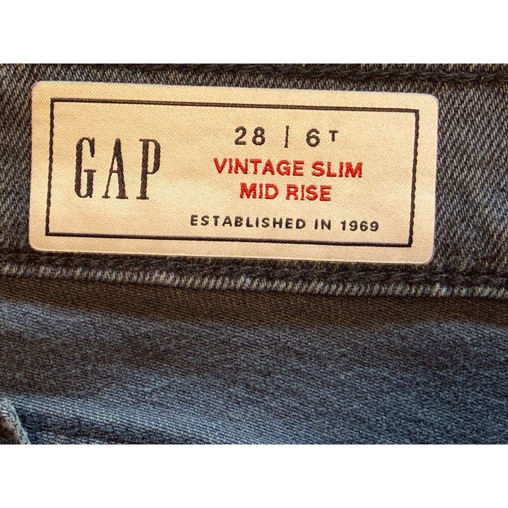 Gap Vintage Slim Mid Rise Jeans Size 28/6 Tall Gray Wash Stretch Denim - Picture 5 of 8
